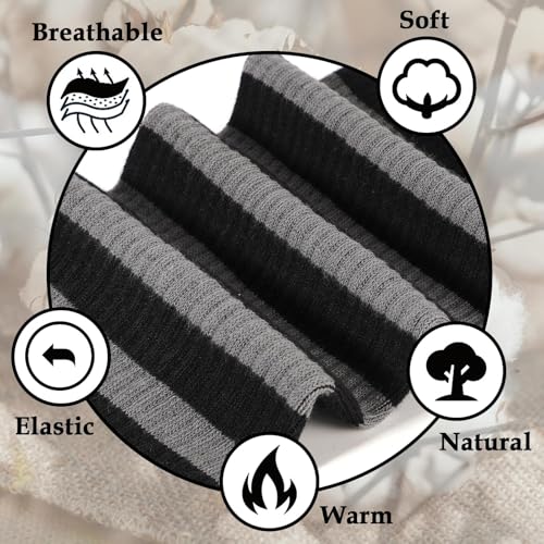 Image of Moon Wood Plus Size Thigh High Socks for Women Knit Cotton Extra Long Striped Over the Knee High Socks Leg Warmers
