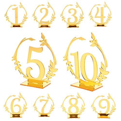 ifundom Número De Mesa De Boda De Acrílico 10 Piezas 1-10 Números De Mesa con Soportes para Banquete De Boda Evento De Recepción Catering Dorado