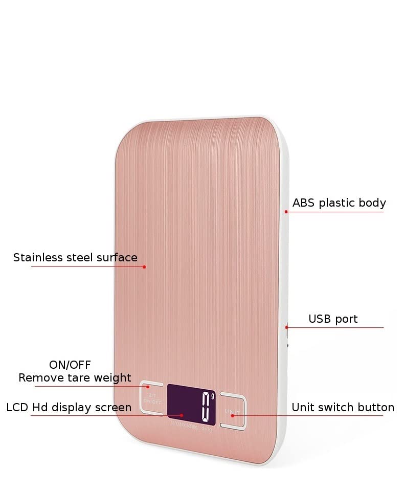キッチンスケール 5kg/10kg 電子USB充電式キッチンスケール、フードスケール、ステンレス鋼、家庭用LCD測定ツール 台所用品