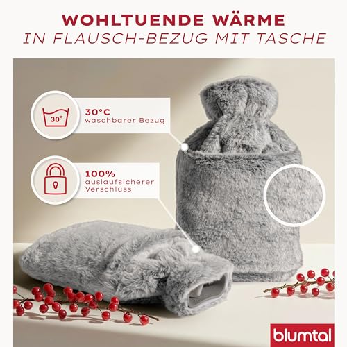 Blumtal Premium Wärmflasche mit Bezug & Tasche flauschig - Wärmeflasche aus verwendungssicherem Naturkautschuk mit Flauschbezug… – Ansicht 3