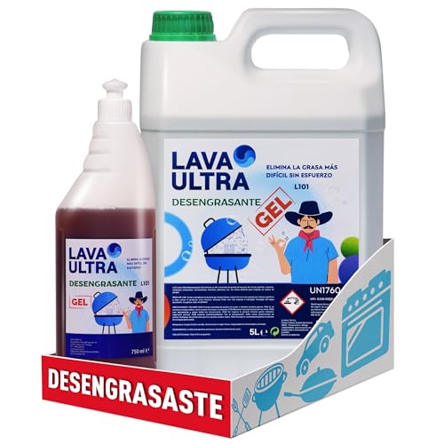 Desengrasante Consentrdo Gel Industrial 5L y 750 ml.- Quitagrasas y Quita Suciedad Multiusos para Cocina, Barbacoa, Coche,Talleres, Embarcaciones y Más, Suelos Industriales.