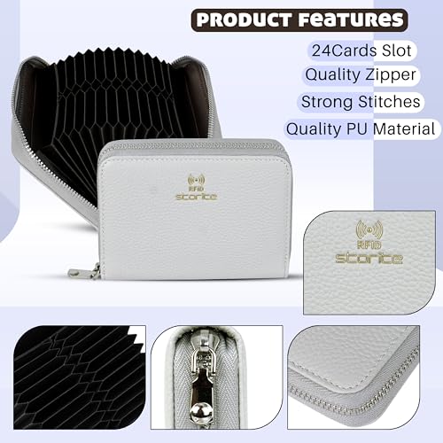 Image of Storite 24 Slots RFID Blocking Women's Wallet | PU Leather Card Holder Organizer | with Zipper Coin & Cash Pocket | Compact Travel Purse for Girls & Ladies (Grey - 14 x 10 x 2.7 Cm)