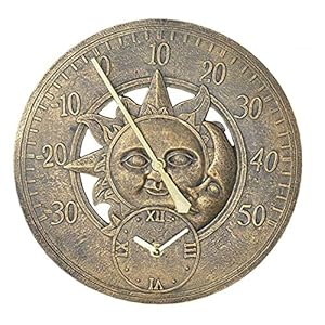 Yard Thermometer Klok Outdoor Vintage Muur Station Klok Decoratieve Retro Opknoping Klok Zon Maan Patroon Waterdicht