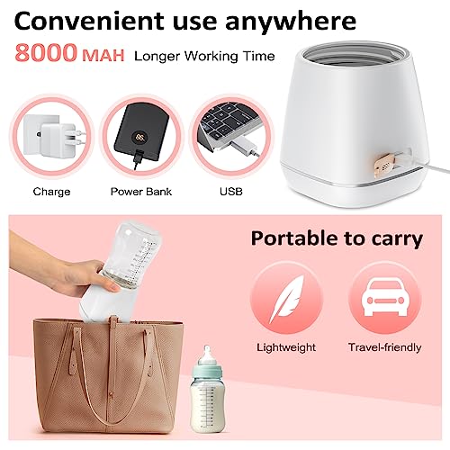 Godasa Bottle Warmer, Rechargeable Travel Bottle Warmer, Quick Heating Portable Bottle Warmer With Smart Temperature Control & Glass Bottle, Cordless Baby Bottle Warmer For Breastmilk #TOP5