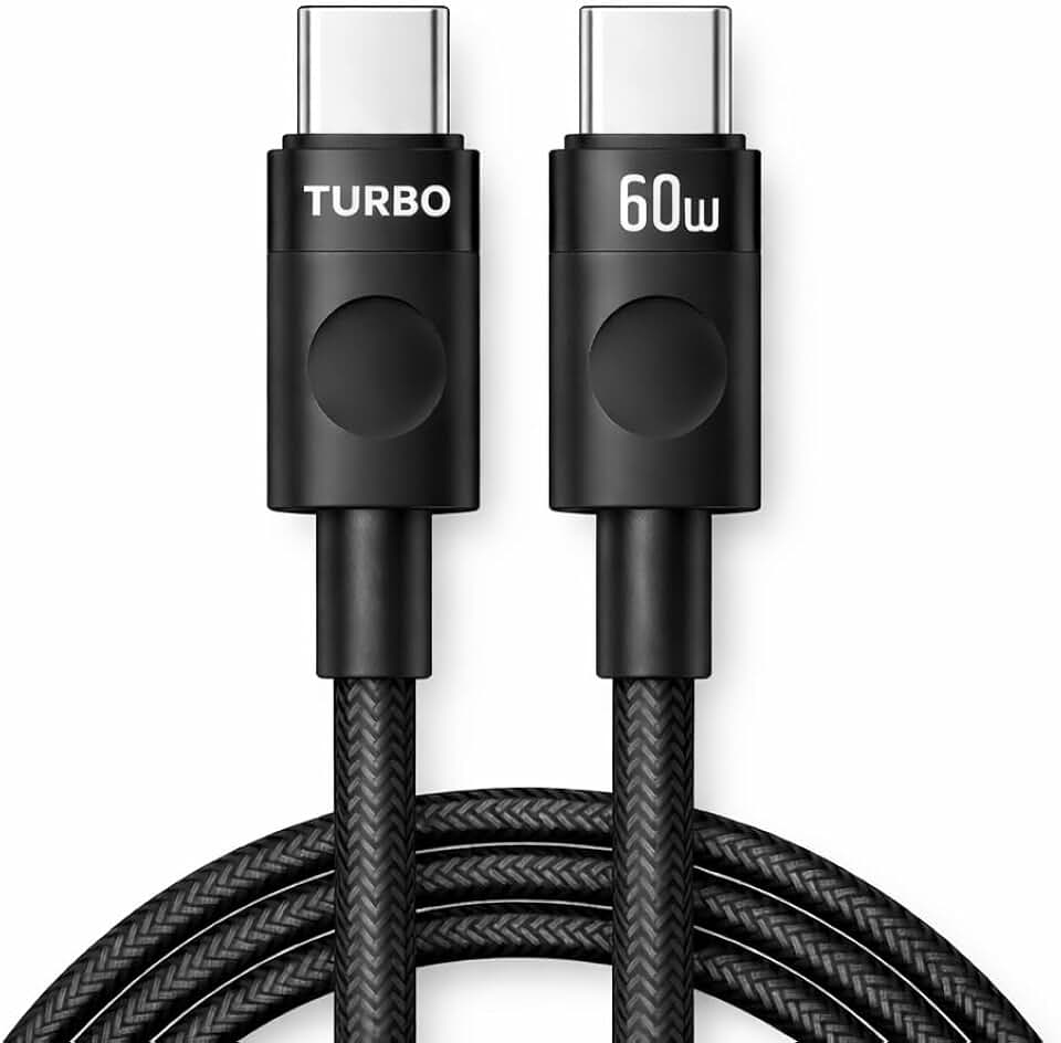 Cabo USB-C Tipo C 60w Turbo Trançado De Nylon Preto Compativel com Iphone 15,15 Pro/Max, Compativel iphone16,16 Pro/Max IOS/Android Certificado Premium Reforçado
