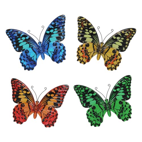 dreamskip 4 Pcs Butterfly Wall Decor Art, Butterflies Outdoor Metal Wall Art with Vivid Pattern, Hand Painted Outdoor Garden Yard Fence Patio Decor Gift for Women Mom
