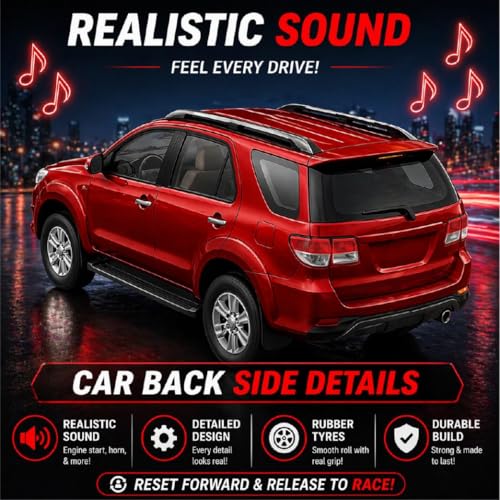 Image of Pringo Fortuner Toy Car for Kids (Red) - 1:36 Scale Diecast Metal SUV with Pull Back Action | Two Side Openable Doors | Light & Sound Effects | Model Car Toy for Boys & Girls 3+ Years