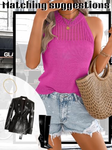 Image of ChiaoLezhee Women's Summer Knit Tank Tops, Racerback High Neck Lightweight Sweater Vest, Dressy Casual Outfits