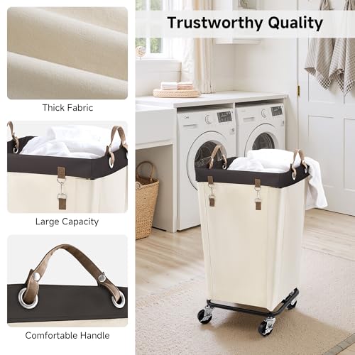 Image of StorageWorks 110L Laundry Basket with Wheels, Large Rolling Hampers for Clothing Organizer, Dirty Clothes Basket for Hotel, Home, Closet, Dorm, Beige