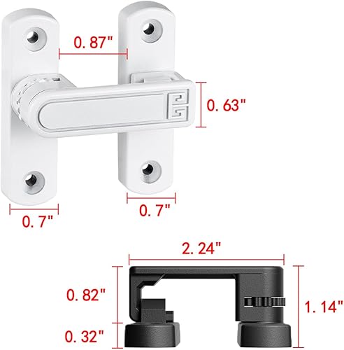 Miniatura 2 de Paquete de 2 cierres blancos para puerta de granero, cerradura de puerta ajustable de 90180 grados, cierre de cerradura de puerta de ángulo recto de