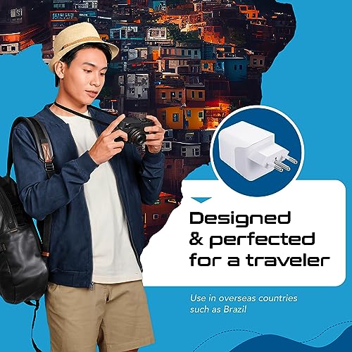Image of Brazil Travel Adapter Plug by Ceptics with Dual USB - USA Input - Type N - Ultra Compact - Perfect for Cell Phones, Laptop, Camera Chargers, iWatch and More (CTU-11C)