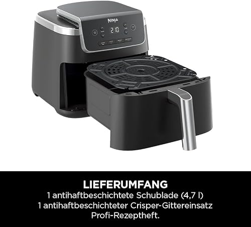 Ninja Air Fryer PRO Friteuse 4,7L, 1 tiroir, 4-en-1, sans huile, rôtir, réchauffer, déshydrater, cuire 1 à 2 portions, à partir de produits surgelés, tiroir, panier antiadhésifs, 2 000 W, Noir AF140EU - 8