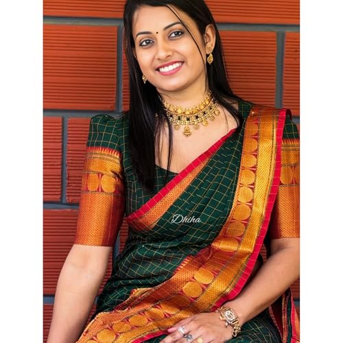 Image of Narayanpet Pure Cotton Saree for Women | Preethika Big Border Saree with Running Blouse | Tassels | Handloom Weave