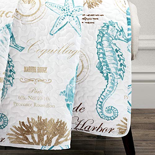 Image of Lush Decor Harbor Life Throw Blanket, 50 inch W x 60 inch L, Blue & Taupe - Throw Blankets for Bed - Couch Blanket - Coastal Throw Blanket for Couch