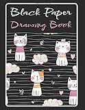 Black Paper Blank Drawing Book: Sketchbook with Black Background Pages for Kids | Draw, Write or Color with Gel Pens – Seamless Cats