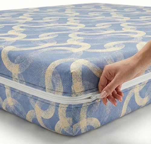 Image of VAS COLLECTIONS Cotton Printed Mattress Protector with Zipper | 360 Degree Fully Enclosed Mattress Cover | Breathable, Waterproof-Safe Fabric | Double Bed 78x72+6 Inches (6.5x6 Ft) (Pale Blue)