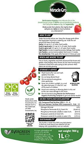 Miracle-Gro 119911 Performance Organics Fruit & Veg Liquid Plant Food, 1 Litre (Bee, Pet & Child Friendly), Grey