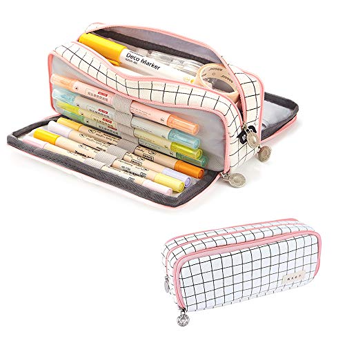 Preisvergleich Produktbild Federmäppchen,FedertaschenTeenager Mädchen,Griff Federtasche,Große Kapazität Studenten Mäppchen,Etui Stifte 3 Fach,Bleistift Briefpapier Pouch (white)