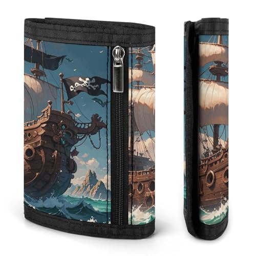 Fantasy Pirate Ship Trifold Wallet Coin Purse With 8 Card Slots Credit Card Holder Divided Billfold Wallet3