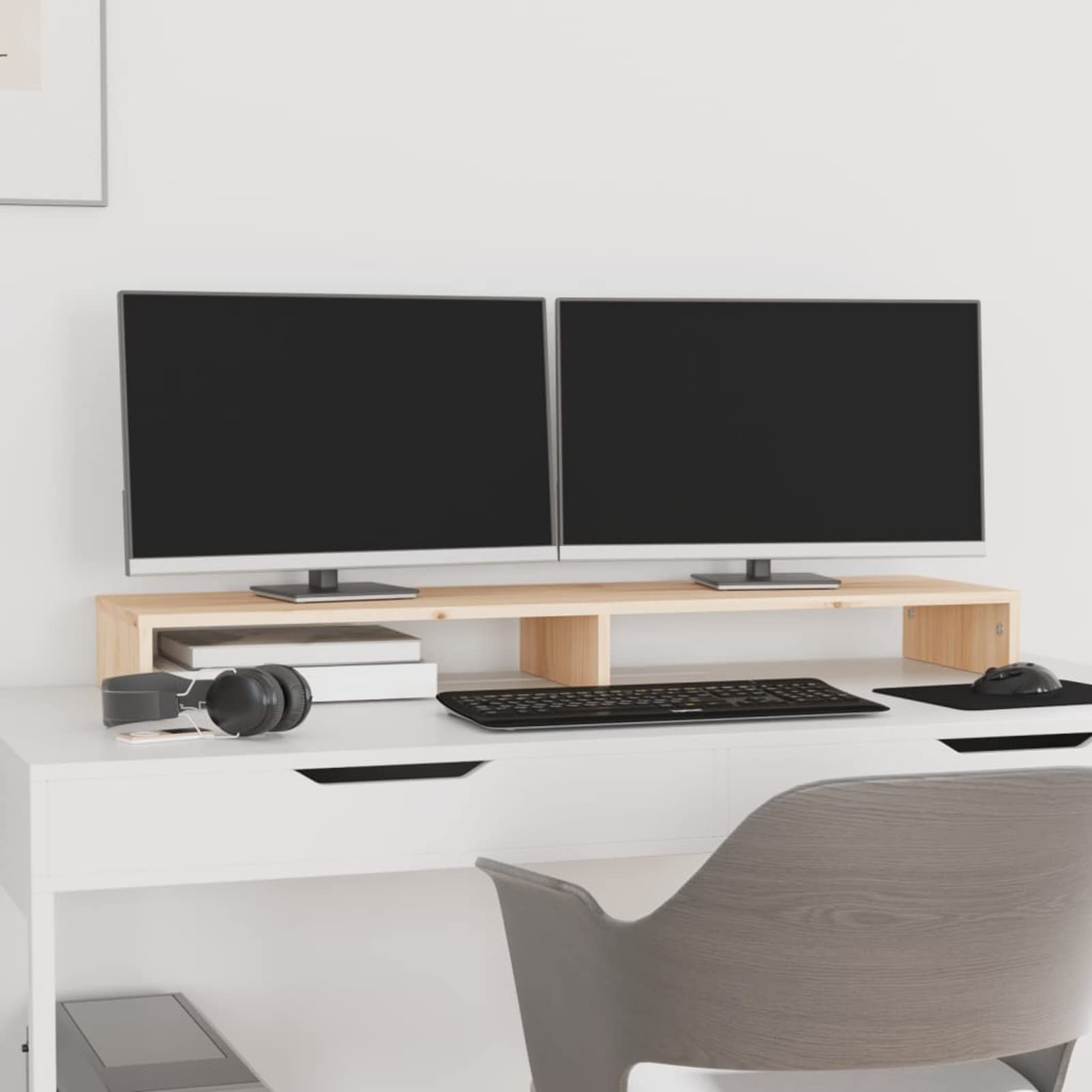 Homgoday Soporte de Monitor de Madera Pino - Estable y con Espacio de Almacenamiento - Diseño Minimalista - Reduce Estrés Cervical