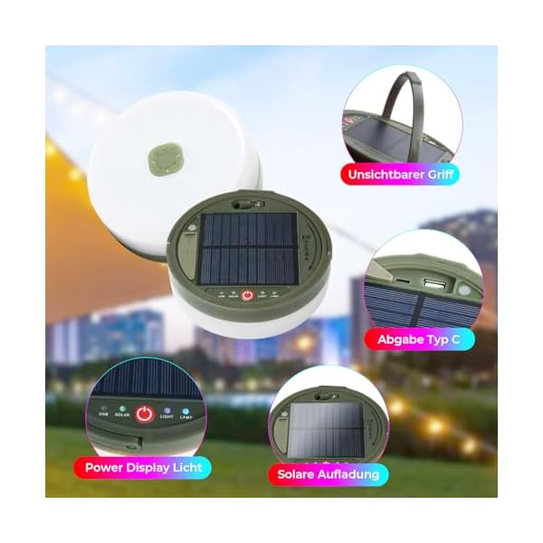 SUBOSI 10m Solarenergie USB 2 in1 Camping Lichterkette Aufrollbar – Bild 6