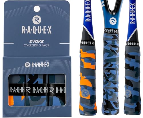 Raquex Evoke Overgrip Tape 3 Pack - Tennis Racket Grip Tapes (11 Designs) - Racquet Anti Slip Tape Overgrip for Tennis Rackets, Badminton, Squash, Padel. Finishing Tape Included