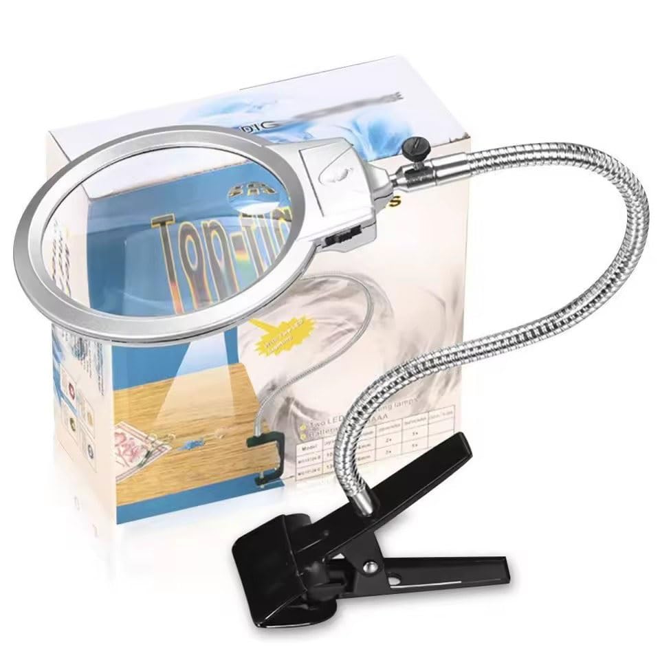 Lámpara de aumento plegable iluminada ajustable de 360 grados, lente 2 x 5X