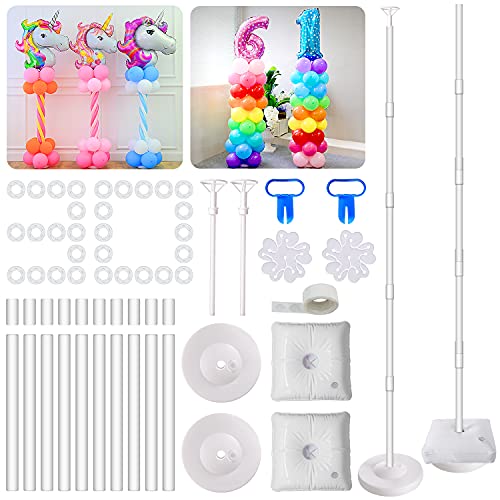 Chamvis 2 Set Balloon Column Stand Kit - 65 inch Balloon Stand with Base: Balloon Clips,Balloon Knotter Glue Point Top Balloon Support Rod - for Christmas,Graduation,Baby Shower,Birthday Party,Wedding,New Year Decorations