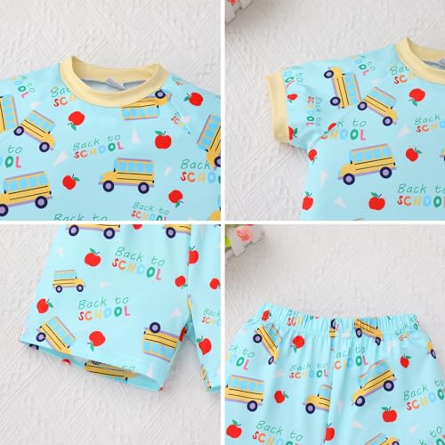 Image of IMEKIS Toddler Kids Back to School Outfit for Boys Girls Apple Pencils Print Dresses Shirt with Shorts Sets 3-8T