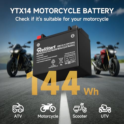 Image of Motorcycle Battery YTX14-BS 12V 12Ah, Powersports Batteries High Performance, AGM Maintenance Free Battery for Bike ATV Scooter