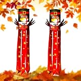 2Pcs Thanksgiving Turkey Windsocks with LED Light 40 Inch Fall Windsock Decoration Thanksgiving...