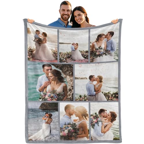 iDIY Manta Personalizada con Foto y Texto - Mantas Personalizadas para Mujer, Hombre, Pareja y Familia - Regalos Personalizados para San Valentín, Día del Padre y Día de la Madre - 8 Fotos