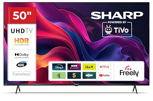 Sharp 50-inch 4K Ultra HD Frameless Smart TV – Powered by TiVo, Dolby Vision HDR, Dolby Atmos, AV1, HDMI 2.1 (eARC), Freely – 50GK4345K (GK Series)