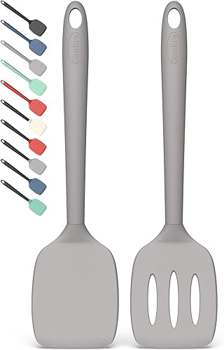 Miniatura 16 de Coukre Juego de 2 Espátulas de Silicona, Resistente al Calor Alto, Libre de BPA, Espátula de Cocina, Volteador Sólido y Ranurado para Sartenes negro