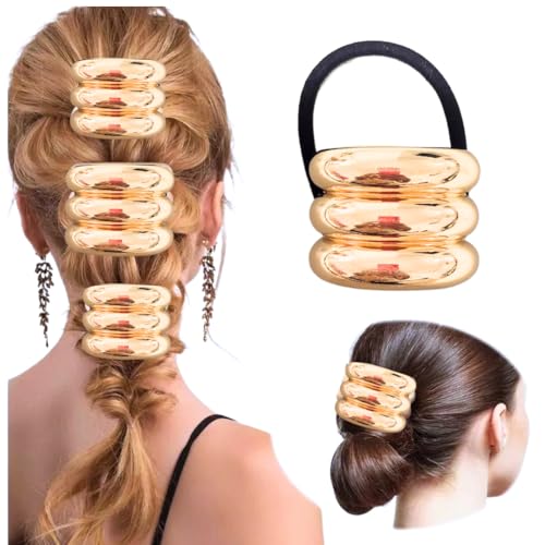 Prendedor de Cabelo Elástico Metalizado Duplo - Coque, Rabo de Cavalo, Penteado Chic