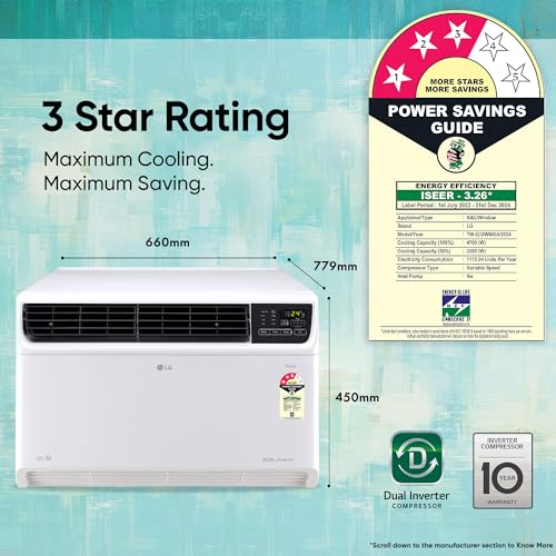 Image of LG 1.5 Ton 3 Star Wi-Fi DUAL Inverter Window AC (Copper, Convertible 4-in-1 cooling, 4 Way Air Swing, HD Filter, TW-Q18WWXA, White)