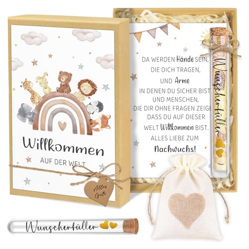 Happirra Geschenke zur Geburt, Karte Geburt Geldgeschenk mit Geschenkbox, Neugeborenen Personalisierte Baby Geschenk Mädchen & Junge - Willkommen AUF DER WELT