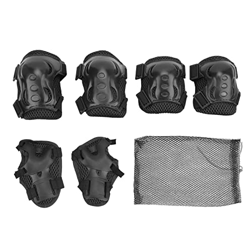 Leapiture 6pcs Set Roller Skating Protective Gear Kids Knee Pads and Elbow Pads Set Adjustable Knee Elbow Palm Guards Skateboard Accessories for 6 18 Years Old (Black)