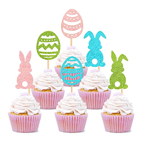 Cyodoos 24Pcs Bunny Cupcake Toppers Easter Rabbit Cake Toppers Egg Cupcake Toppers Bunny Baby Shower Decorations Colorful Cute Easter Cupcake Picks For Spring Theme Party Decoration #TOP28