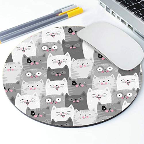 Amcove Funny Grey Cats Customized Round Non-Slip Rubber Mousepad Gaming Mouse Pad 7.9"X7.9" Inch #TOP3