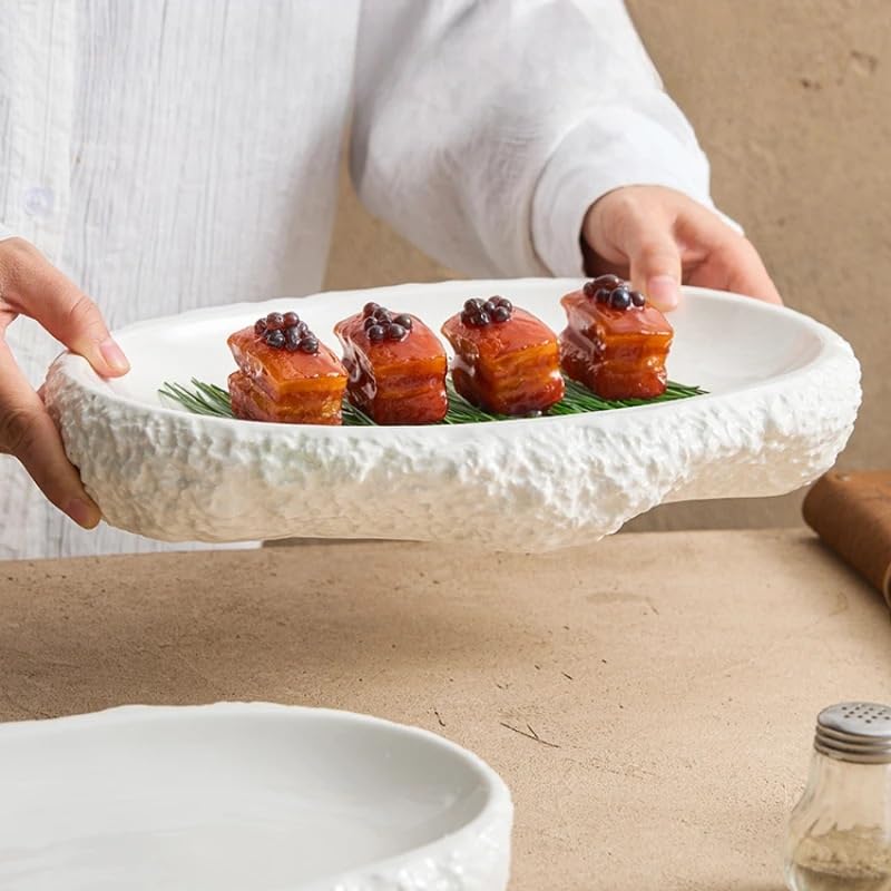 Teller Kreatives Steinmuster des ovalen westlichen Speisetellers, Restaurant, Hotel, Keramikgeschirr, Koch-Desserttablett Geschirr(12 inches)