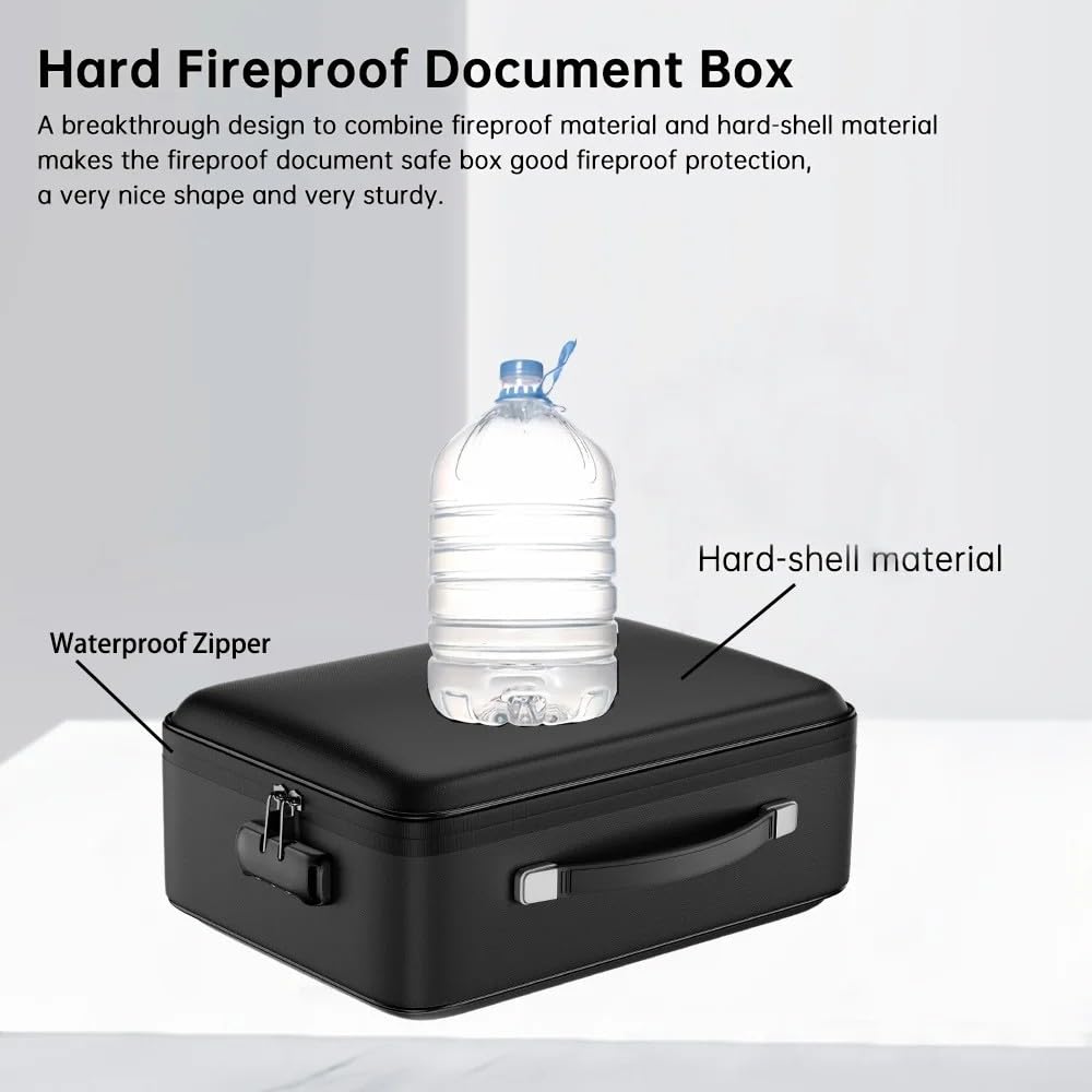 NEWFUN Bolsa Ignifuga, Caja para Documentos Ignífuga, Bolsa Impermeable Ignífuga para Documentos, Bolsa Rígida con Cerradura con 12 Compartimentos para Documentos A4, Certificados, Pasaportes, etc.