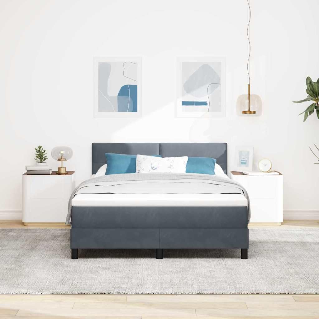 Cama con somier LED gris oscuro con cabecero de terciopelo 140 x 190 cm, cabecero ajustable, tiras LED RGB, material de madera y madera maciza, cama doble moderna para dormitorio