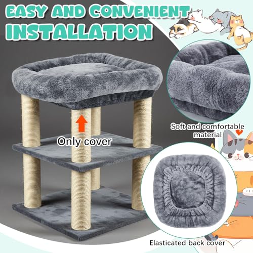 Repuestos para torre de gato Abbylike 2 piezas cubre cama gris 13.8x13.8 pulg miniatura 3