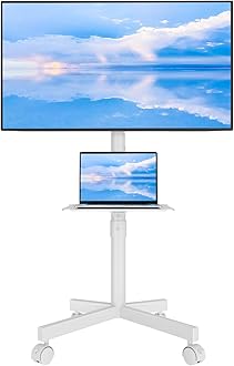 BONTEC Mobile TV Stand for 23-60 Inch TVs, Rolling TV Stand with Locking Wheels, Adjustable Height, Media Shelf, Max VESA 400x400mm, Holds Up to 88lbs