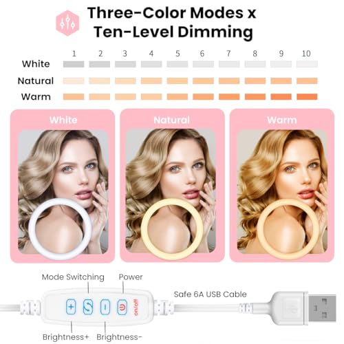 TARION Anillo de luz con Soporte: Anillo de luz LED de Escritorio de 11.8 Pulgadas con Soporte para teléfono, Anillo de iluminación Plegable para Selfie, Foto, videoconferencia, Maquillaje, - imagen 2