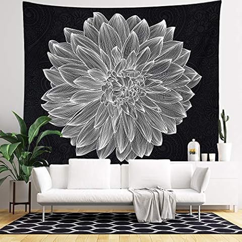 Wall Hanging Tapestry - Living Room Decor - Home Decor - Home Wall Art - Large Tapestries for Bedroom, College & Dorm (Black and White Flower Tapestry) Cover