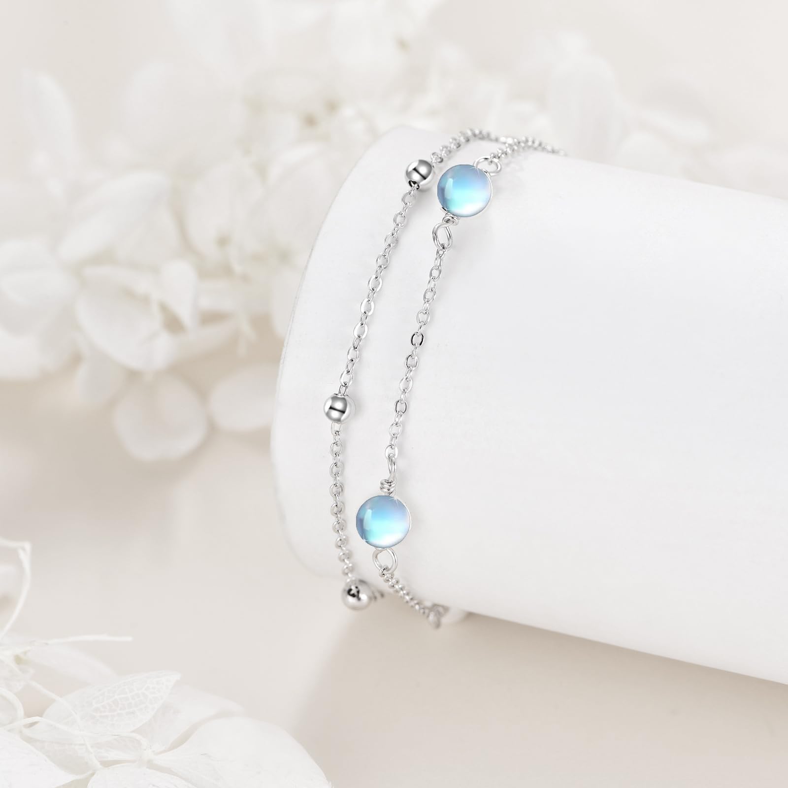 YFN Perlen/Mondstein/Türkis/Hessonit/Onyx/Rosenquarzit/Schwarze Perlen/Opal OpalArmband für Frauen S925 Sterling Silber Einstellbare Armband Strand Schmuck