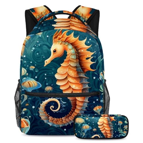 Sac à dos 2 pièces Art Ocean Seahorse grand modèle pour fournitures scolaires
