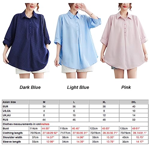 Daconovo Túnica feminina casual comprida de algodão liso e botão de linho solta decote regular meia